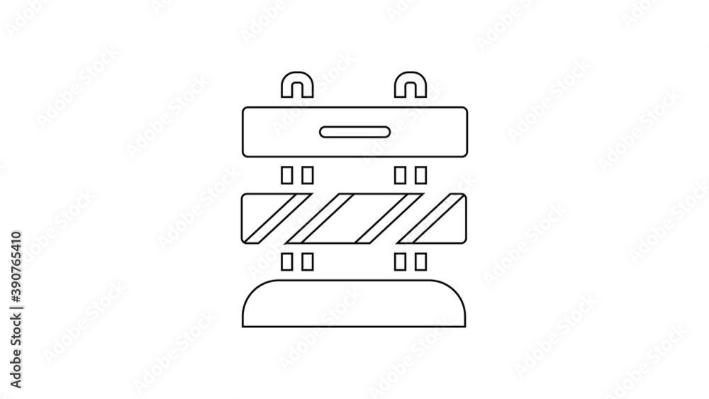 Black line End of railway tracks icon isolated on white background. Stop sign. Railroad buffer end to destination. 4K Video motion graphic animation Black line End of railway tracks icon isolated on white background. Stop sign. Railroad buffer end to destination. 4K Video motion graphic animation