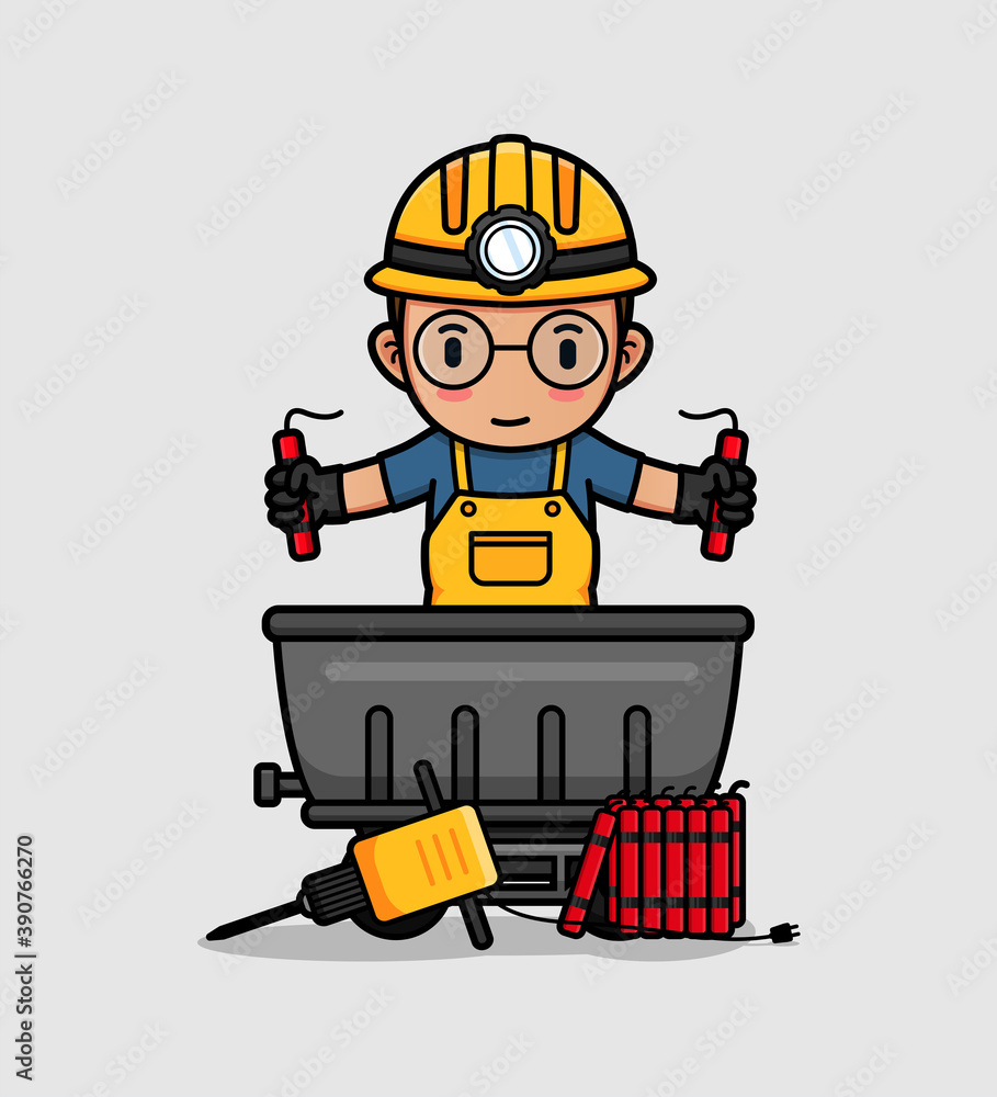 Cute miner carrying two dynamite Cute miner carrying two dynamite