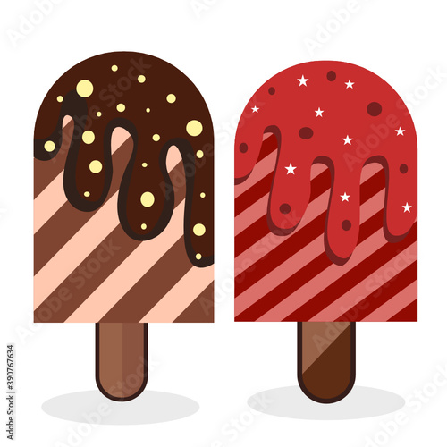 Cartoon ice cream popsicle illustration chocolate strawberry