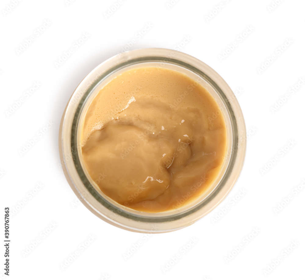 Milk pudding dessert in jar. Isolated with clipping path. Direct Milk pudding dessert in jar. Isolated with clipping path. Direct