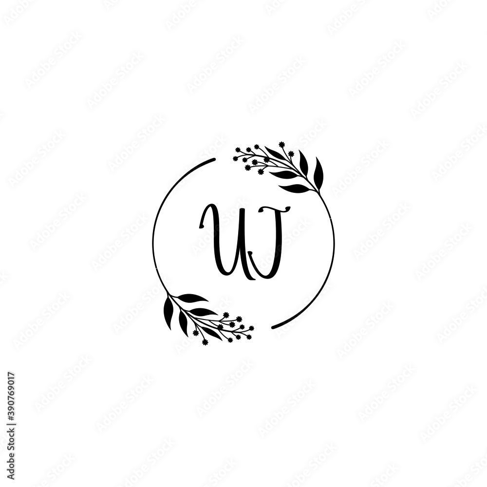 Initial UJ Handwriting, Wedding Monogram Logo Design, Modern Minimalistic and Floral templates for Invitation cards	
