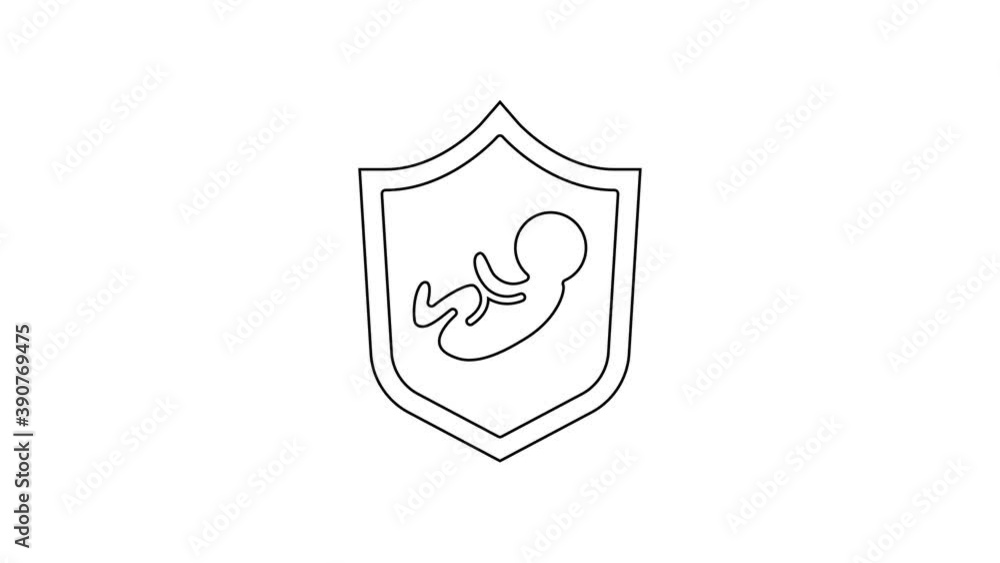 Black line Baby on shield icon isolated on white background. Child safety sign. 4K Video motion graphic animation Black line Baby on shield icon isolated on white background. Child safety sign. 4K Video motion graphic animation