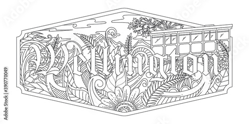 Outline Hand Drawn Wellington Lettering Adult Coloring