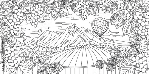 Vineyard Landscape Outline Adult Coloring Book