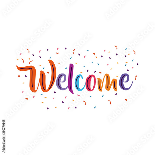 welcome label lettering with set colors letters