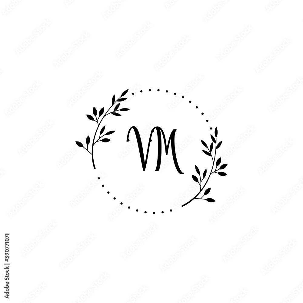 Initial VM Handwriting, Wedding Monogram Logo Design, Modern Minimalistic and Floral templates for Invitation cards	
