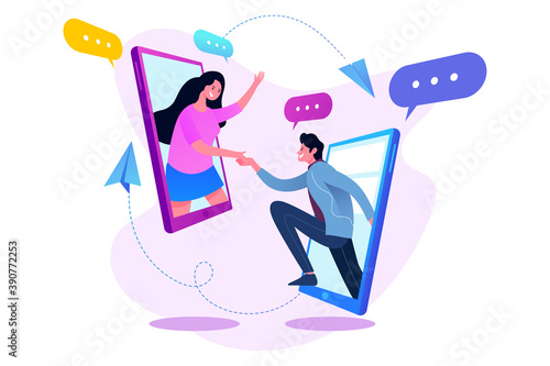 online advertising, social media marketing, online chatting, social media sharing, social media flat illustration concept