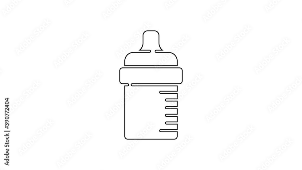 Black line Baby bottle icon isolated on white background. Feeding bottle icon. Milk bottle sign. 4K Video motion graphic animation Black line Baby bottle icon isolated on white background. Feeding bottle icon. Milk bottle sign. 4K Video motion graphic animation