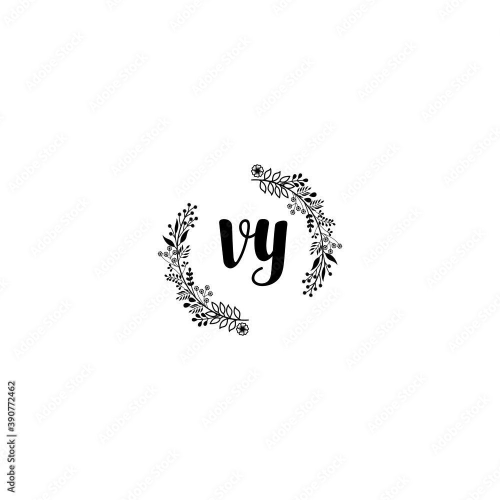 Initial VY Handwriting, Wedding Monogram Logo Design, Modern Minimalistic and Floral templates for Invitation cards	
