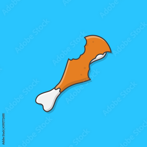 Delicious Fried Chicken Leg With Two Mouth Bite Vector Icon Illustration. Chicken Thighs Icon. Fast Food Fried Drumpstick