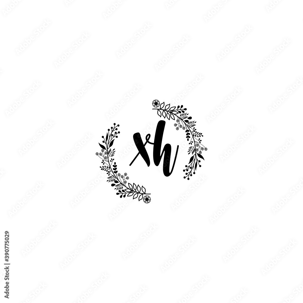 Initial XH Handwriting, Wedding Monogram Logo Design, Modern Minimalistic and Floral templates for Invitation cards	
