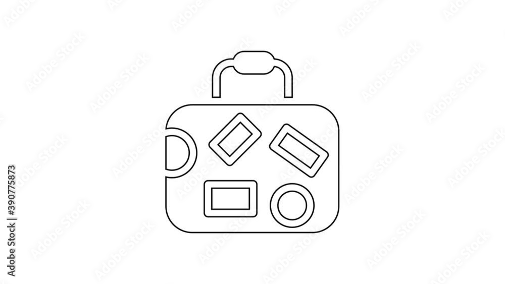 Black line Suitcase for travel icon isolated on white background. Traveling baggage sign. Travel luggage icon. 4K Video motion graphic animation Black line Suitcase for travel icon isolated on white background. Traveling baggage sign. Travel luggage icon. 4K Video motion graphic animation