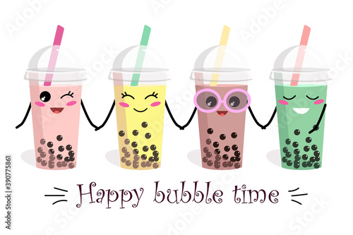 Cute Kawaii bubble tea character. vector illustration on a white background. happy bubble time