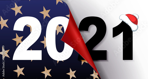 Happy new year 2021 christmas composition in blue hue with texture stars, USA flag silhouette element