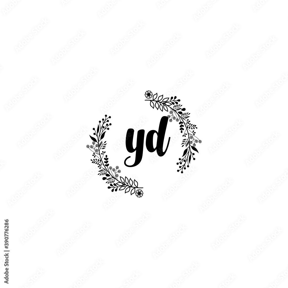 Initial YD Handwriting, Wedding Monogram Logo Design, Modern Minimalistic and Floral templates for Invitation cards	
