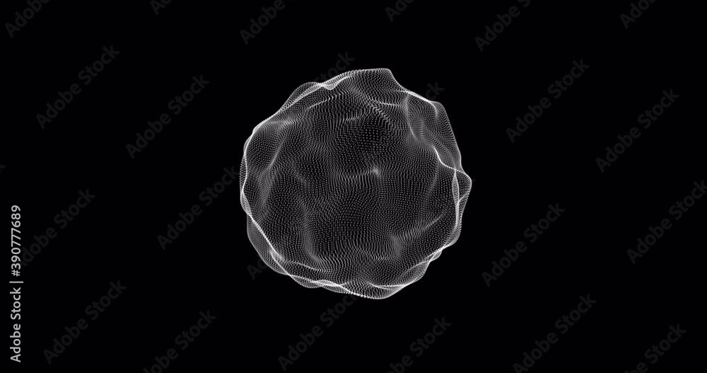Abstract Particle Digital Fluid Sphere Morphing in Distortions on Black Background Abstract Particle Digital Fluid Sphere Morphing in Distortions on Black Background