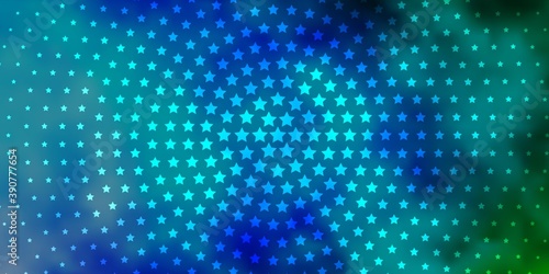 Light Blue, Green vector background with small and big stars. © Guskova
