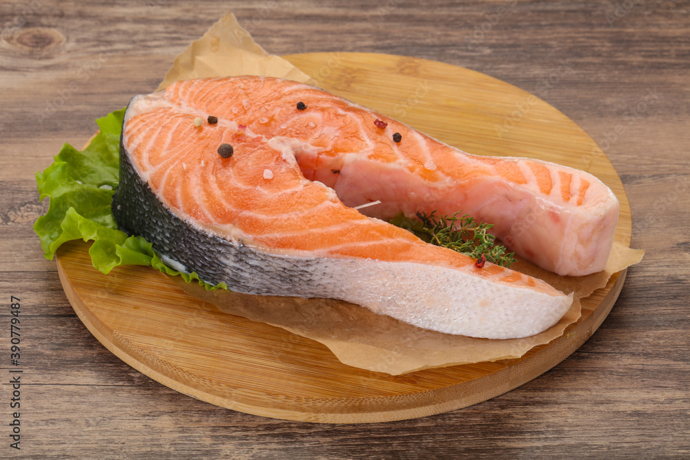 Raw salmon steak - ready for grill