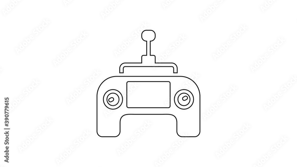 Black line Drone radio remote control transmitter icon isolated on white background. 4K Video motion graphic animation Black line Drone radio remote control transmitter icon isolated on white background. 4K Video motion graphic animation