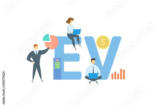 EV, Enterprise Value. Concept with keyword, people and icons. Flat vector illustration. Isolated on white background.