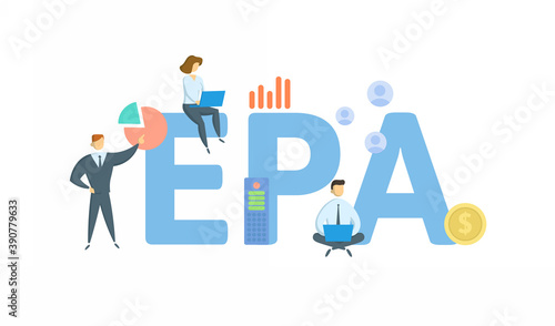 EPA, Environmental Protection Agency. Concept with keyword, people and icons. Flat vector illustration. Isolated on white background.