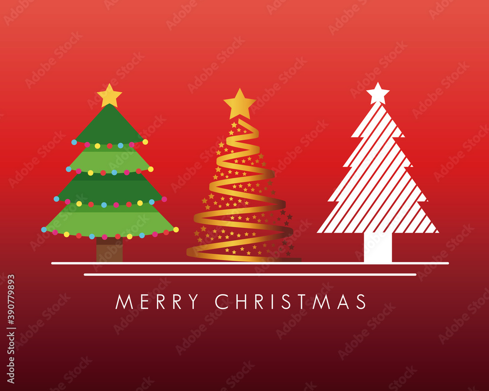 happy merry christmas bundle of trees in red background happy merry christmas bundle of trees in red background