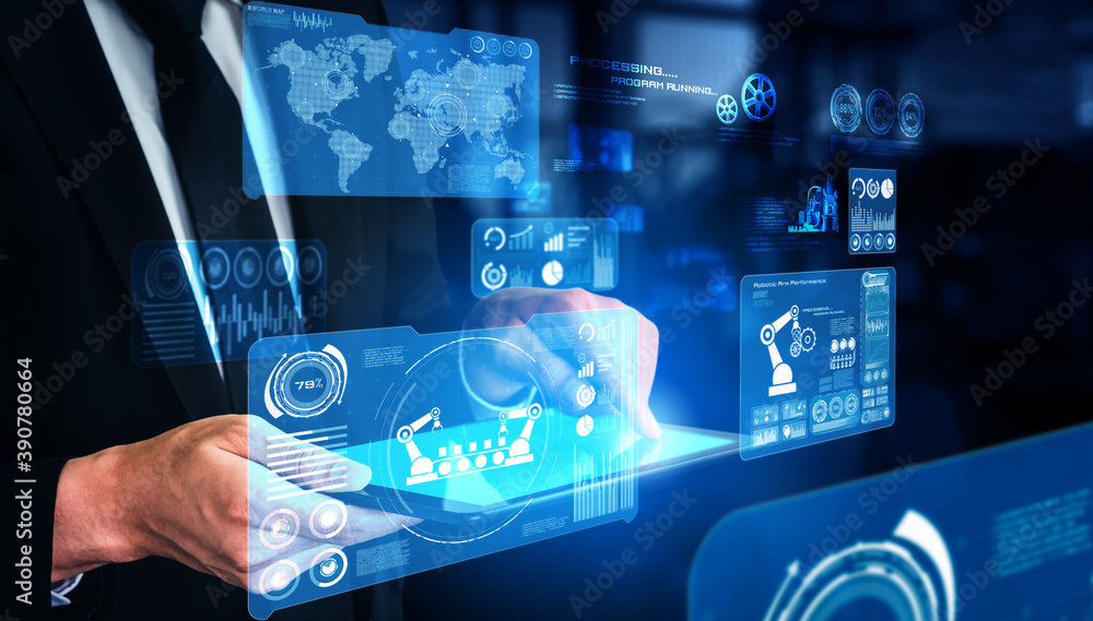Engineering technology and industry 4.0 smart factory concept with icon ...