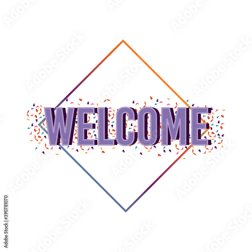 welcome label lettering with purple letters