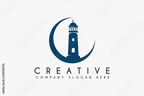 Lighthouse logo design template element. Lighthouse icon design. suitable for business and building logos isolated on white background