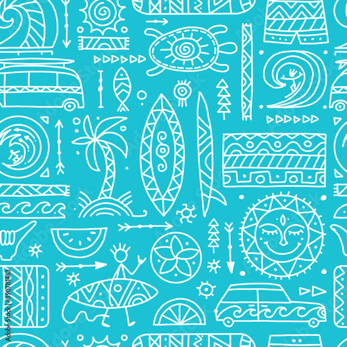 Surfing seamless pattern. Tribal elements for your design