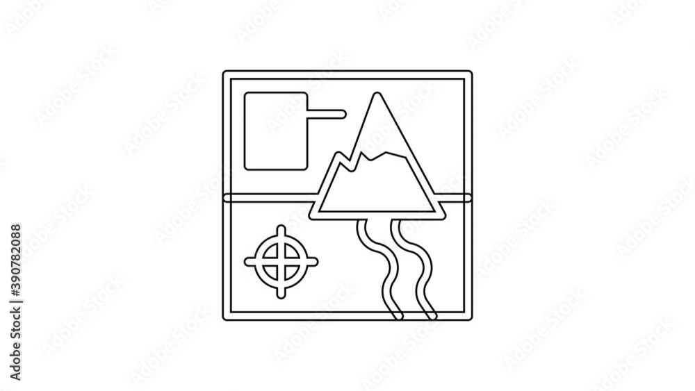 Black line Folded map icon isolated on white background. 4K Video motion graphic animation Black line Folded map icon isolated on white background. 4K Video motion graphic animation