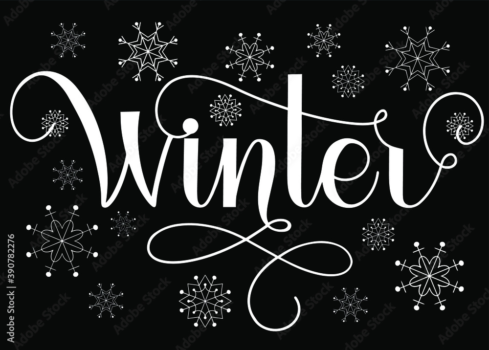 Winter calligraphy lettering for posters, postcards and decoration. Vector illustration