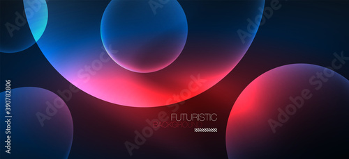 Neon ellipses abstract backgrounds. Shiny bright round shapes glowing in the dark. Vector futuristic illustrations for covers, banners, flyers and posters and other