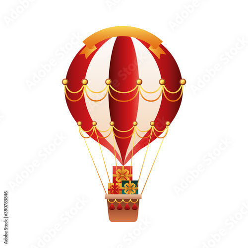 balloon air hot with christmas gifts