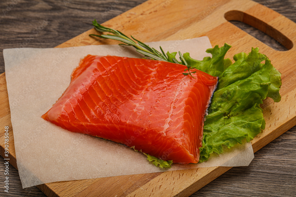 Salmon piece steak served rosemary Salmon piece steak served rosemary