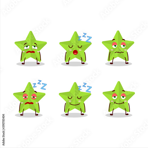 Cartoon character of new green stars with sleepy expression