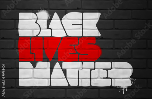 BLACK LIVES MATTER lettering on brick wall. Racial injustice, combating racism. Protest Banner about Human Right of Black People in US. Vector illustration for poster, print.