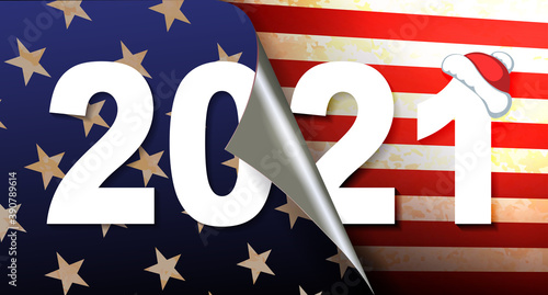 Happy new 2021 christmas texture composition with stars, USA flag silhouette element
