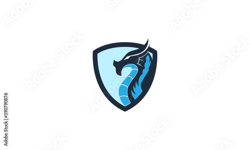 Creative Vector Illustration Logo Design. Sea Serpent Dragon Shield Protection Logo Concept.