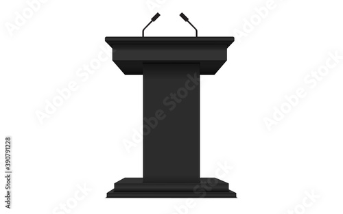 black announcement podium and microphone on the white background
