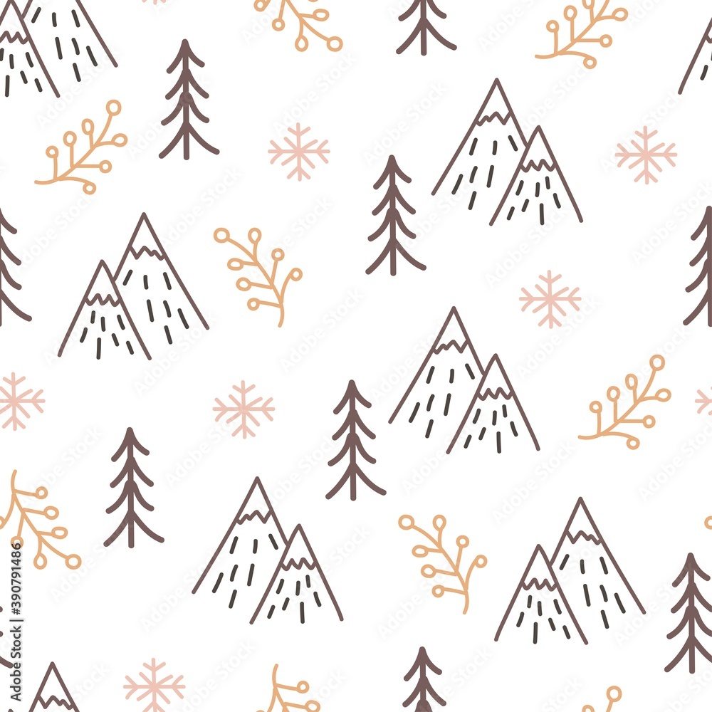 New year's seamless pattern. Merry Christmas background. Christmas background. Geometric trees on a white background. Winter forest background. Seamless pattern for winter and christmas theme. Vector 