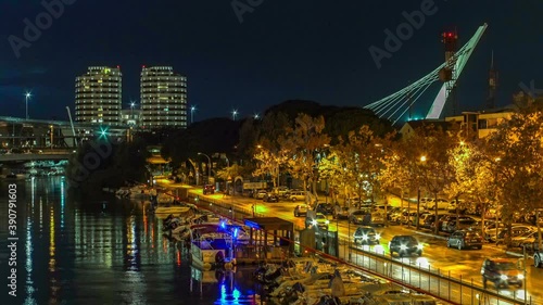 Panorama of Pescara at night. Port-canal of Pescara  seen at night from the Ponte del Mare