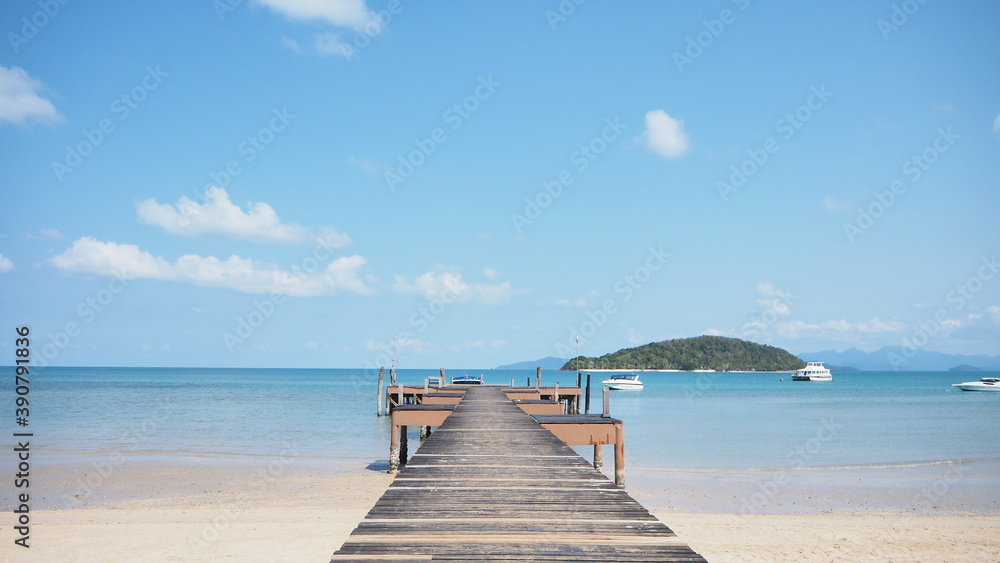 A wooden pier and sea view in Thailand