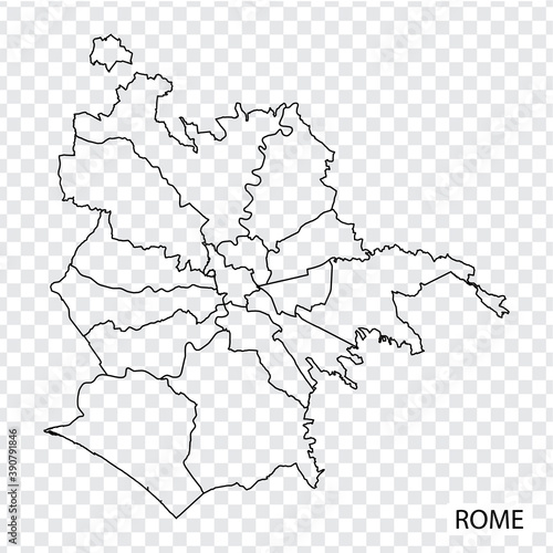 High Quality map of Rome is a capital Italy, with borders of the regions. Map municipalities of Rome for your web site design, app, UI. EPS10.