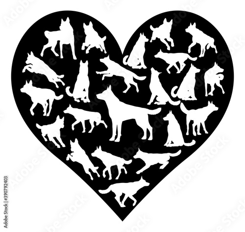 A German Shepard Alsatian or similar dog heart silhouette concept for someone who loves their pet