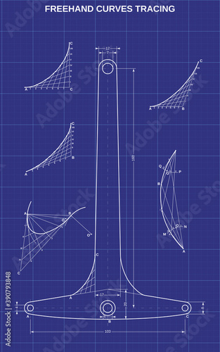 freehand parabolic curves tracing on technic background