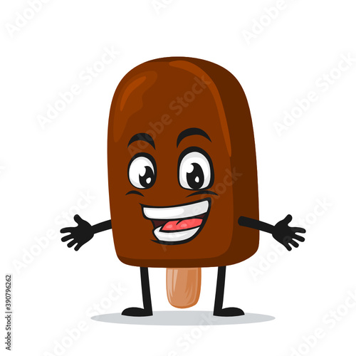 vector illustration of chocolate ice cream on stick mascot or character