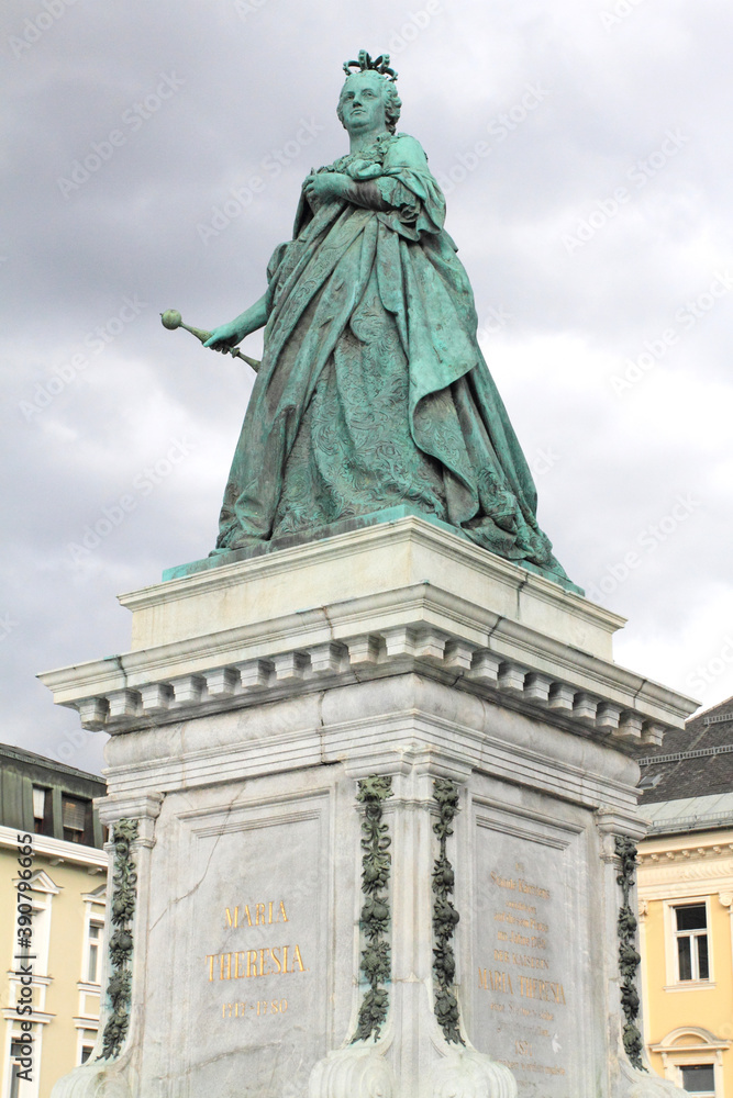 Former Queen Maria Theresa statue at the Market square in Klagenfurt, Austria