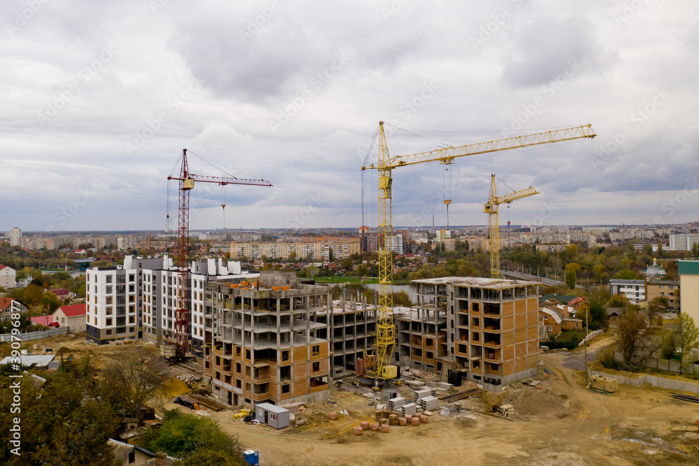 Tower cranes at a construction site.