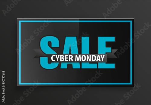 Cyber monday sale calligraphy banner. Written letter cyber monday sale poster. Advertising design illustration. Flat ribbon cyber monday sale lettering banner. Seasonal holidays discounts promo offer